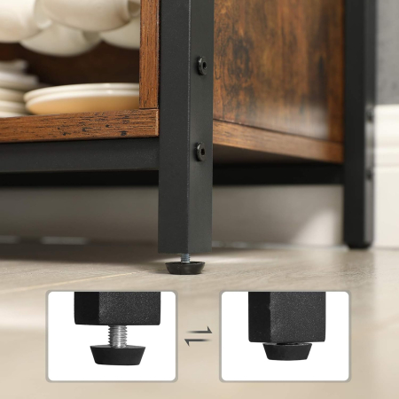 Comoda cu usi glisante pentru bucatarie sau living, cadru metalic, stil industrial, 100x35x70 cm, maro rustic [7]