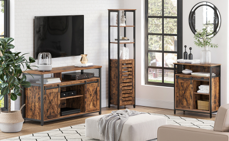 VASAGLE Comoda depozitare cu usa glisanta tip hambar, 70x30x80 cm, maro rustic [12]