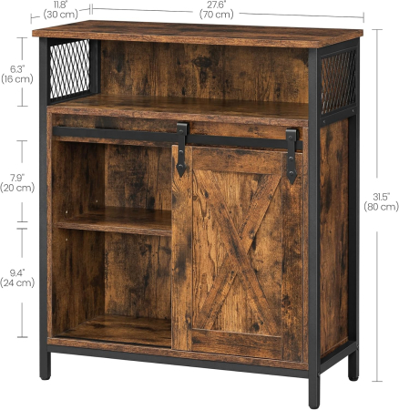 VASAGLE Comoda depozitare cu usa glisanta tip hambar, 70x30x80 cm, maro rustic [3]
