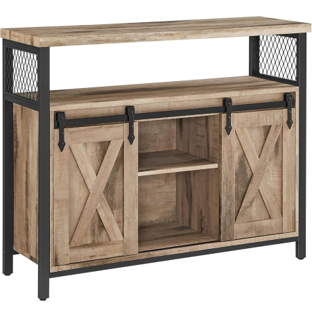 Mobila - VASAGLE Comoda pentru living sau bucatarie, cu 2 usi glisante, rafturi reglabile, stil rustic, 33x100x80 cm, maro