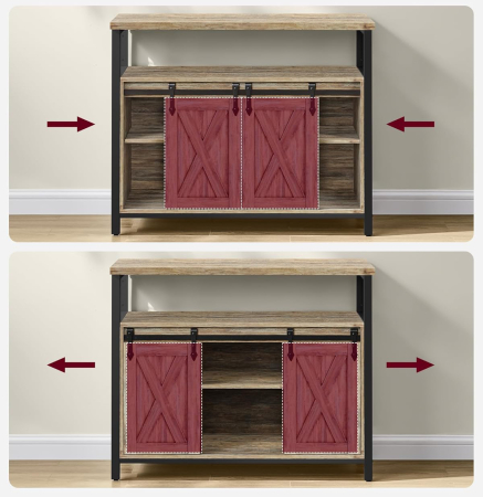 VASAGLE Comoda pentru living sau bucatarie, cu 2 usi glisante, rafturi reglabile, stil rustic, 33x100x80 cm, maro natur [2]