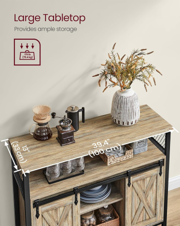 VASAGLE Comoda pentru living sau bucatarie, cu 2 usi glisante, rafturi reglabile, stil rustic, 33x100x80 cm, maro natur [3]