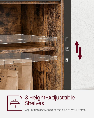 VASAGLE Comoda pentru living sau bucatarie, cu 2 usi glisante, rafturi reglabile, stil rustic, 33x100x80cm, maro si negru [3]