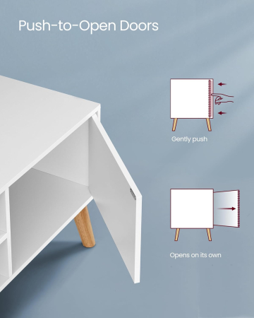 Comoda pentru TV de pana la 120 cm, 2 rafturi si dulap push-open, PAL si lemn, 120x40x49 cm, alb [4]