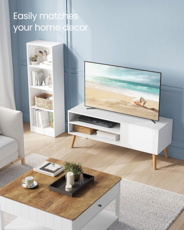 Comoda pentru TV de pana la 120 cm, 2 rafturi si dulap push-open, PAL si lemn, 120x40x49 cm, alb [10]