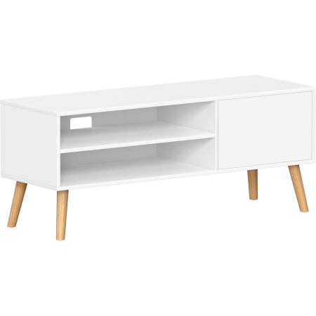 Living & hol - Comoda pentru TV de pana la 120 cm, 2 rafturi si dulap push-open, PAL si lemn, 120x40x49 cm, alb