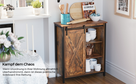 VASAGLE Comoda tip bufet cu usa glisanta si rafturi reglabile, stil industrial, 70x30x80cm, maro rusitc [7]