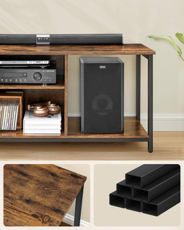 VASAGLE Comoda TV pentru televizoare pana la 65 inch, cadru metal, stil industrial, 147x40x50 cm, maro rustic [4]