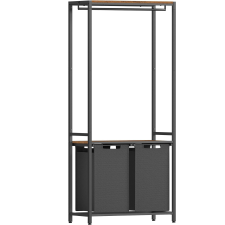 Living & hol - Cos de rufe, 2 compartimente, saci de rufe detasabili, 2 rafturi, tija umerase, 2x46L, 73x33x177cm, maro rustic