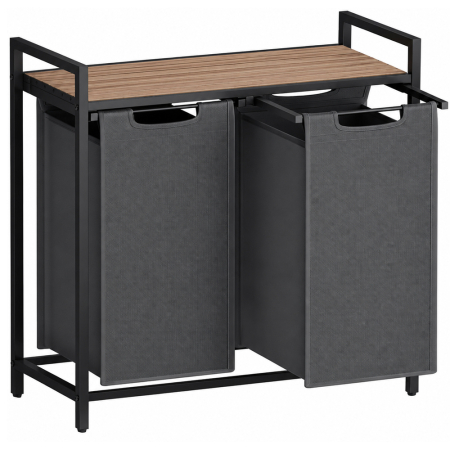 Baie - Cos de rufe, 2 compartimente, saci de rufe detasabili, raft, cadru metalic, 2x46L, 73x33x72 cm, maro si gri antracit