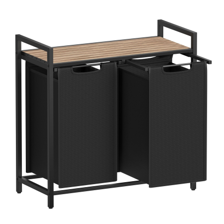 Cosuri de rufe - Cos de rufe, 2 compartimente, saci de rufe detasabili, raft, cadru metalic, 2x46L, 73x33x72 cm, maro si negru