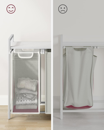 VASAGLE Cos de rufe, 3 compartimente, saci de rufe detasabili, raft, cadru metalic, 3x38L, 93x33x72 cm, alb [4]