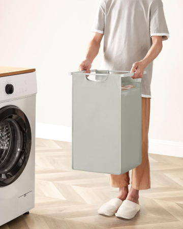 VASAGLE Cos de rufe, 3 compartimente, saci de rufe detasabili, raft, cadru metalic, 3x38L, 93x33x72 cm, alb [6]