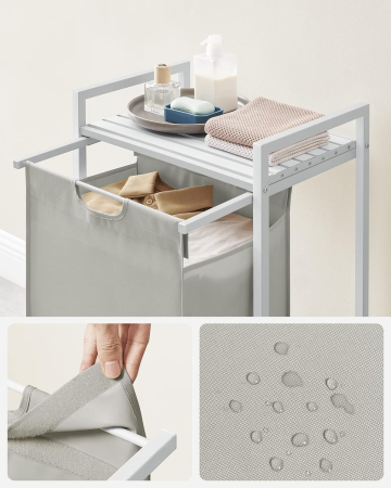 VASAGLE Cos de rufe, sac de rufe detasabil, raft, cadru metalic, 65L, 50x33x72 cm, alb [3]