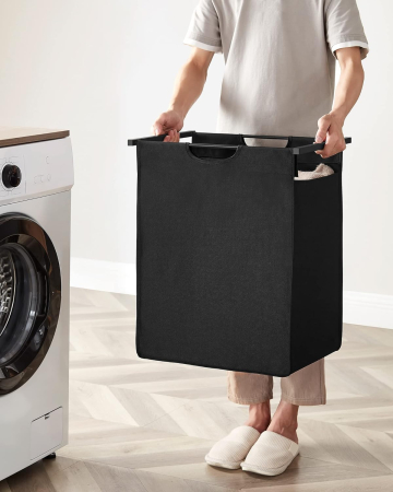 VASAGLE Cos de rufe, sac de rufe detasabil, raft, cadru metalic, 65L, 50x33x72 cm, maro rustic si negru [7]