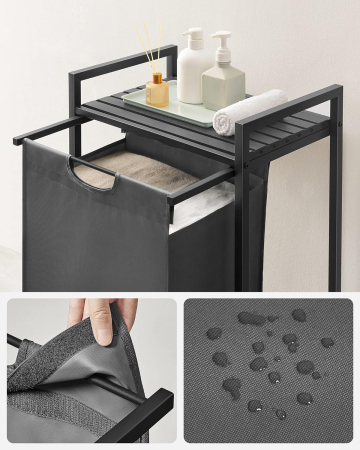 VASAGLE Cos de rufe, sac de rufe detasabil, raft, cadru metalic, 65L, 50x33x72 cm, negru si gri [3]