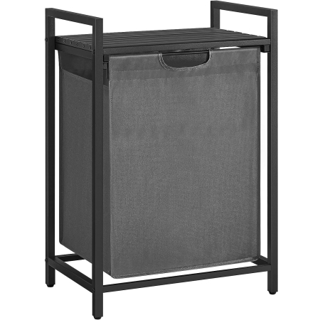 Decoratiuni si articole casa - VASAGLE Cos de rufe, sac de rufe detasabil, raft, cadru metalic, 65L, 50x33x72 cm, negru si gri