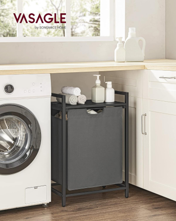 VASAGLE Cos de rufe, sac de rufe detasabil, raft, cadru metalic, 65L, 50x33x72 cm, negru si gri [1]