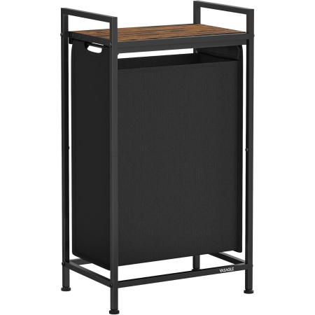 Baie - VASAGLE Cos rufe pentru spatii inguste, 47L cu sac textil detasabil, raft superior si cadru metalic, 42x22x75 cm, maro rustic