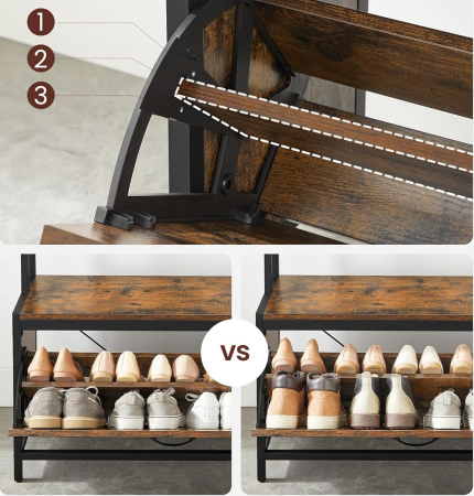 VASAGLE Cuier cu dulap de depozitare pantofi, cadru din otel, stil industrial, 32x85x180cm, maro rustic [5]