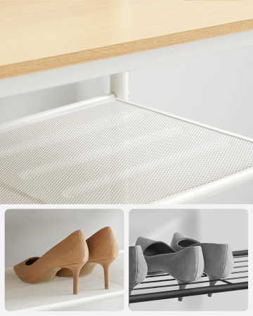 Cuier cu rafturi depozitare pantofi si â€‹â€‹oglinda, industrial, 35x98x180 cm, maro stejar si alb [7]