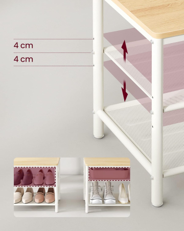 Cuier cu rafturi depozitare pantofi si â€‹â€‹oglinda, industrial, 35x98x180 cm, maro stejar si alb [4]