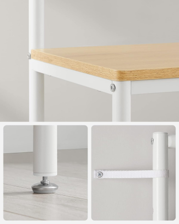 Cuier cu rafturi depozitare pantofi si â€‹â€‹oglinda, industrial, 35x98x180 cm, maro stejar si alb [3]