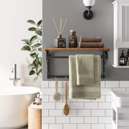 VASAGLE Cuier de perete cu raft de depozitare si sina, 5 carlige, 30x60x32 cm, maro rustic [2]