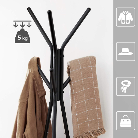 Cuier de podea cu carlige pentru haine, palarii si genti, 2 rafturi pentru depozitare, design industrial compact pentru hol si dressing, struc [5]