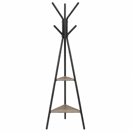 Living & hol - Cuier de podea cu carlige pentru haine, palarii si genti, 2 rafturi pentru depozitare, design industrial compact pentru hol si dressing, struc