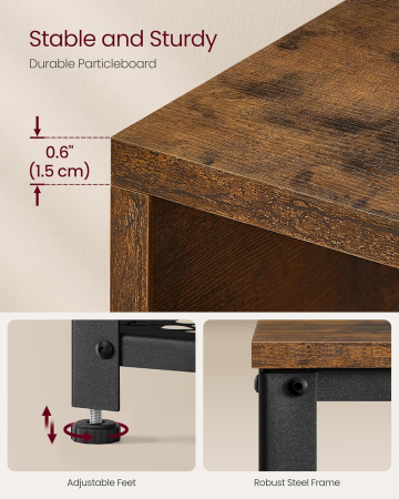 Cuier hol 2 piese cu banca si suport pantofi, 7 carlige, 2 polite, PAL si cadru metalic, 73x30x45 cm, maro rustic [4]