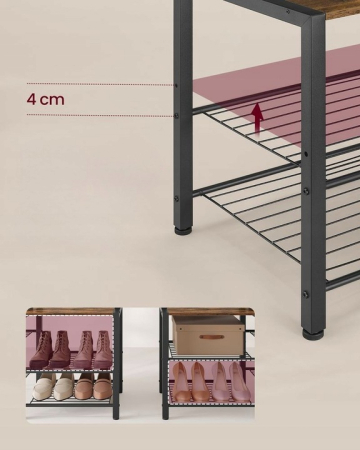 VASAGLE Cuier hol 4 in 1 cu banca, pantofar si rafturi, cadru metalic, stil industrial, 40x120x190 cm, maro rustic [2]