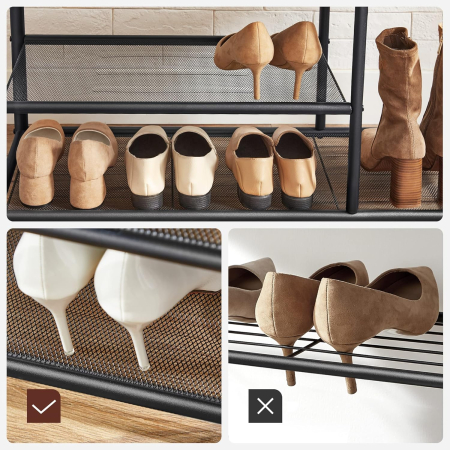 Cuier hol cu banca si raft pantofi, 9 carlige, cadru metalic, stil industrial, 85x30x181 cm, maro rustic [4]