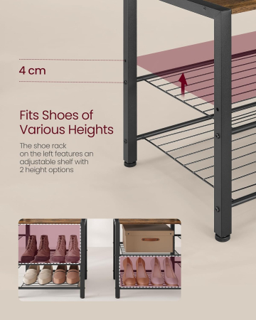 Cuier hol cu banca si raft pantofi, 9 carlige, design industrial, 120x40x190 cm, maro rustic [1]