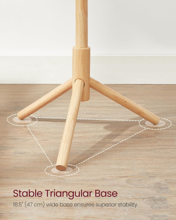 VASAGLE Cuier lemn masiv 47x47x175 cm, 8 carlige si inaltime reglabila, baza triunghiulara, natur [4]