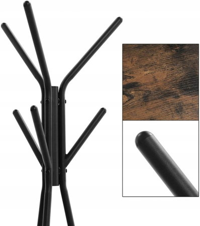 Cuier metalic, cu â€‹â€‹2 rafturi MDF, inaltime 179cm, stil industrial, maro rustic si negru [9]