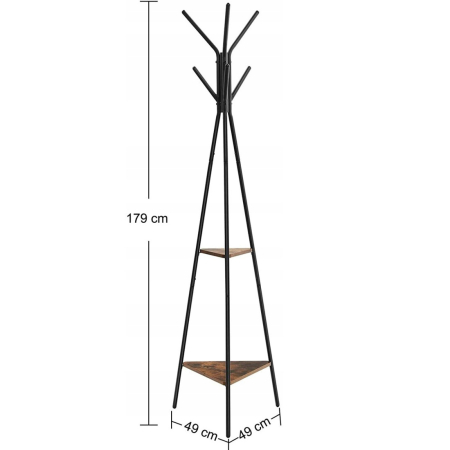 Cuier metalic, cu â€‹â€‹2 rafturi MDF, inaltime 179cm, stil industrial, maro rustic si negru [14]