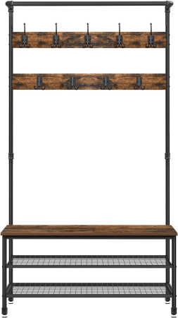 VASAGLE Cuier pentru haine cu 9 carlige si suport pentru pantofi, stil industrial, cadru din otel, 100x42x182 cm [1]