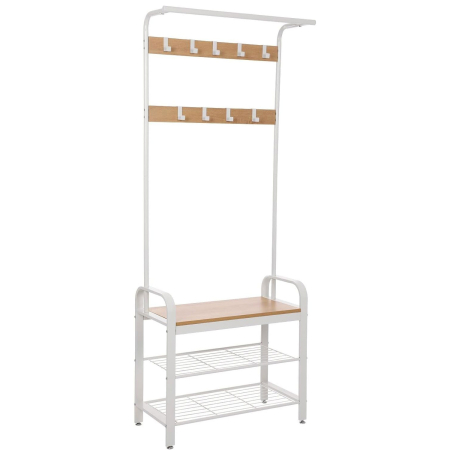Mobila - VASAGLE Cuier pentru haine cu banca de depozitare a pantofilor, cu 9 carlige detasabile, o sina pentru haine, 34x72x183 cm, modern, stejar si crem