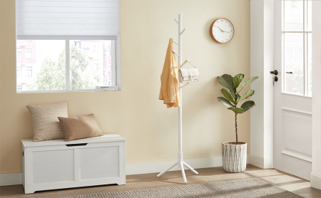 VASAGLE Cuier pentru haine, din lemn masiv, tip pom, cu 8 carlige, 175cm, alb [1]