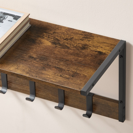 VASAGLE Cuier perete set 2 bucati, PAL si cadru metalic, 50x24x27 cm, maro rustic [7]