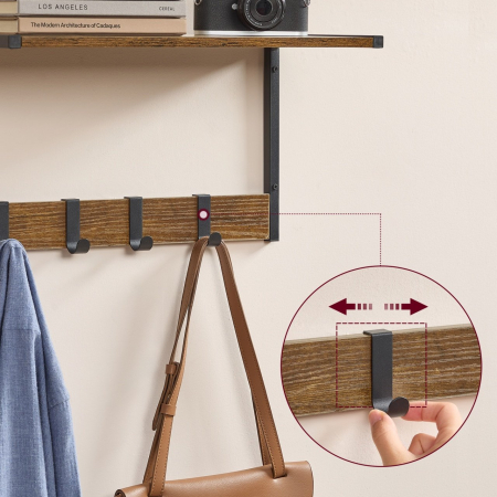 VASAGLE Cuier perete set 2 bucati, PAL si cadru metalic, 50x24x27 cm, maro rustic [5]