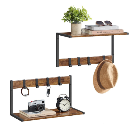 VASAGLE Cuier perete set 2 bucati, PAL si cadru metalic, 50x24x27 cm, maro rustic [2]
