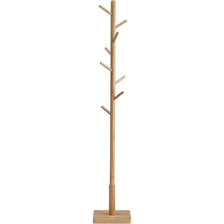 Mobila hol - Cuier tip copac din lemn masiv, cu 8 carlige si baza patrata, 30x30x176 cm, bej natural