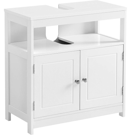 Mobila baie - VASAGLE Dulap baie 60x30x60 cm, 2 usi, compartiment deschis, stil scandinav, alb mat