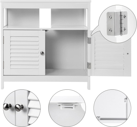 VASAGLE Dulap baie baza lavoar, cu 2 usi, 2 compartimente, alb 60x60x30 cm, alb [7]