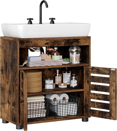 Dulap baie baza lavoar, cu 2 usi, 2 rafturi, 60x30x60 cm, maro rustic [13]