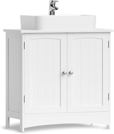 VASAGLE Dulap baie baza lavoar, cu 2 usi, 2 rafturi, alb 60x60x30 cm, alb [3]