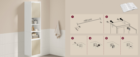 VASAGLE Dulap baie cu montare pe podea sau perete, 7 compartimente, 30x40x160 cm, alb bej [2]