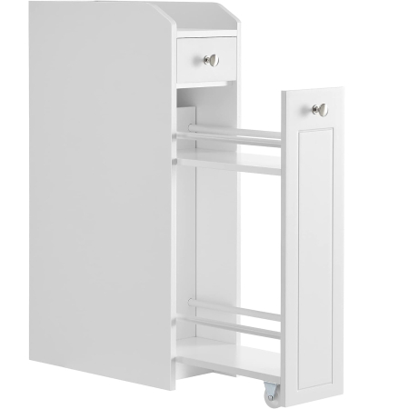 Mobila - VASAGLE Dulap baie ingust cu sertare si roti, pentru depozitare, MDF, 40x18x70 cm, alb